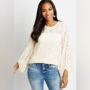 Maurices solid lace balloon sleeve blouse‎ cream size large